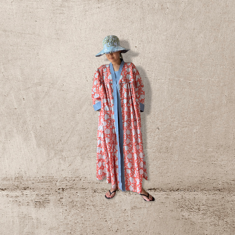 MOJORA VINTAGE orange kimono long gown LUCY