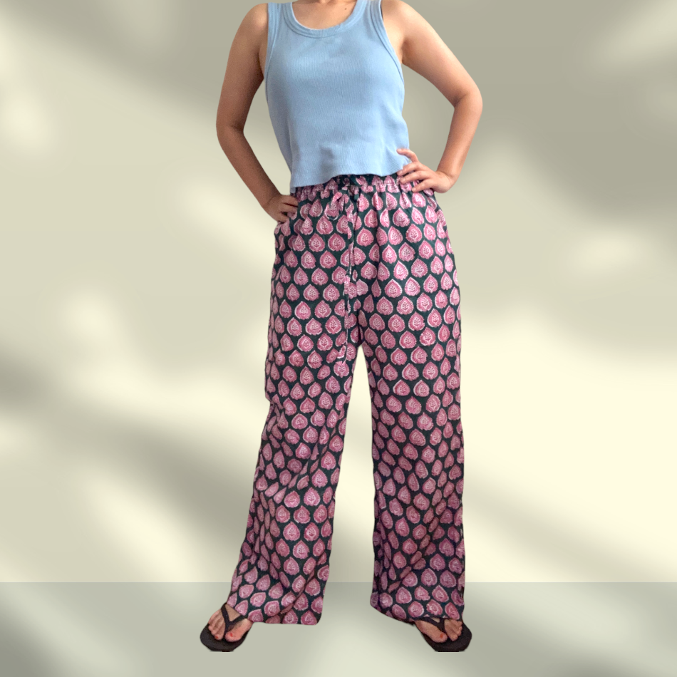 Hand Block Print Fabric Cotton Easy Pants 【custom order】 MARY