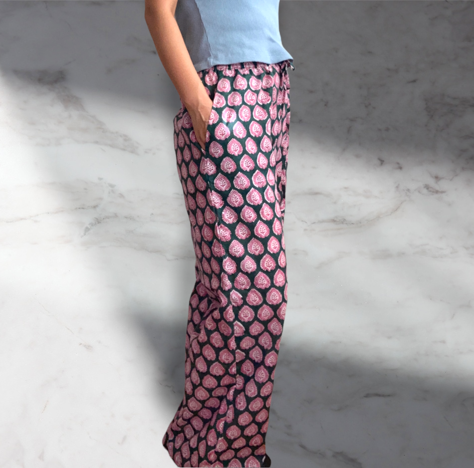 Hand Block Print Fabric Cotton Easy Pants 【custom order】 MARY