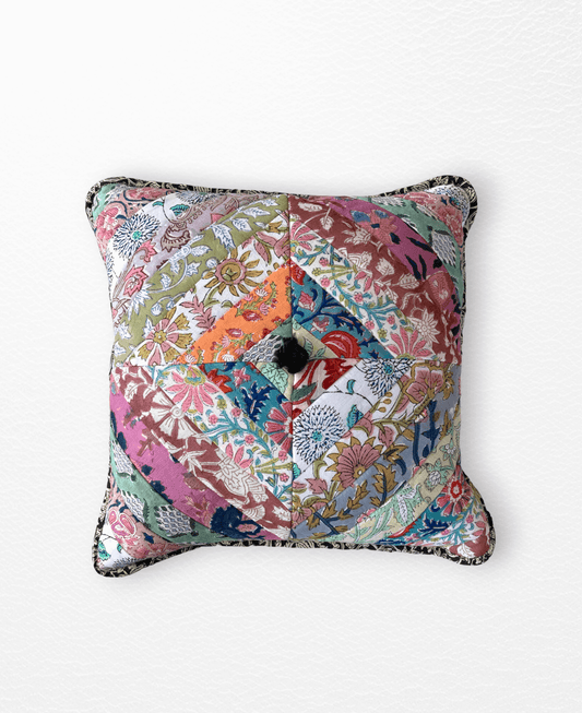 Hand Block Printed Fabric Patchwork Quilting Cushion Cover