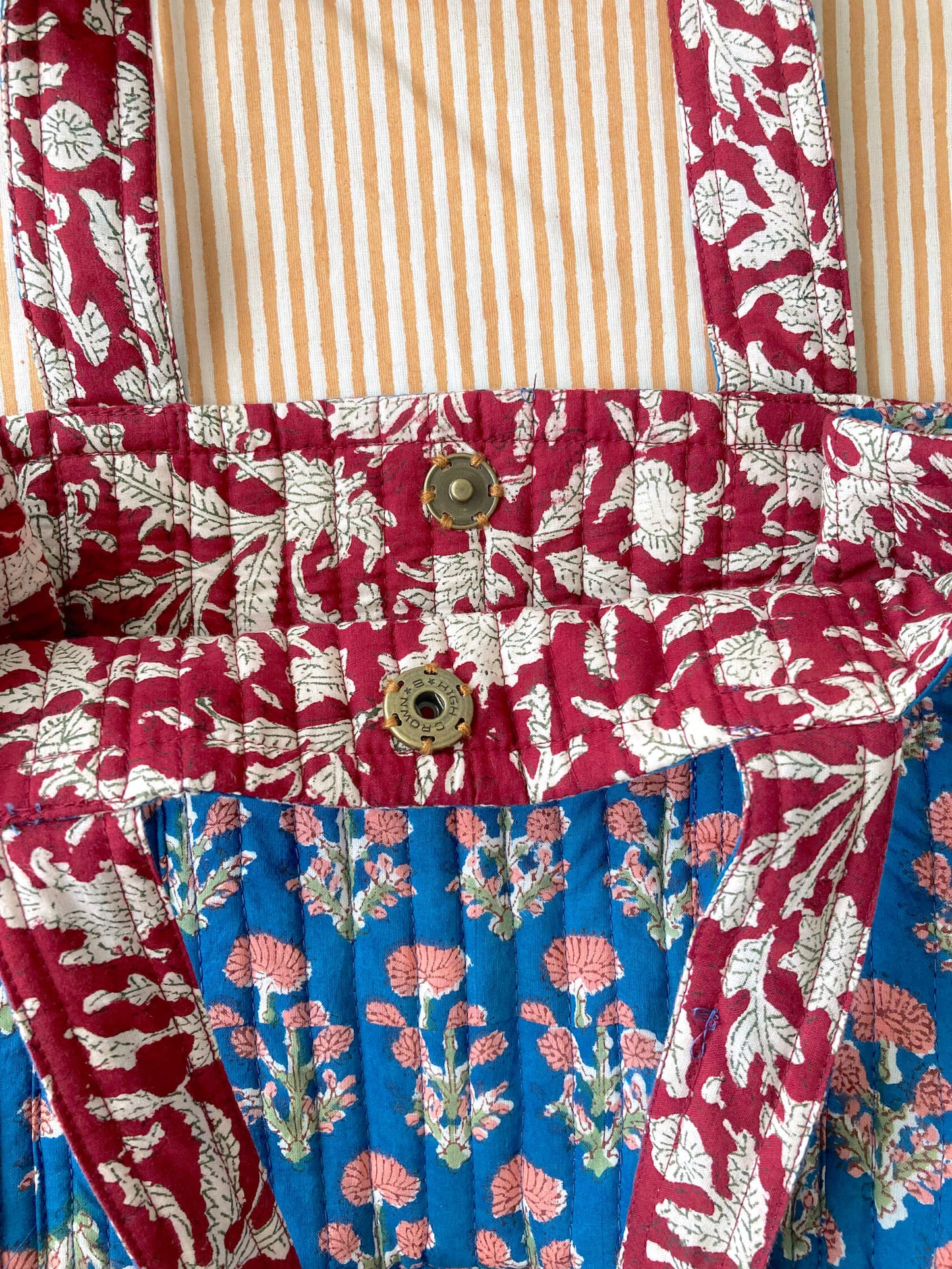 【 custom order 】Hand Block Print Quilted Tote Bag #daybag-M
