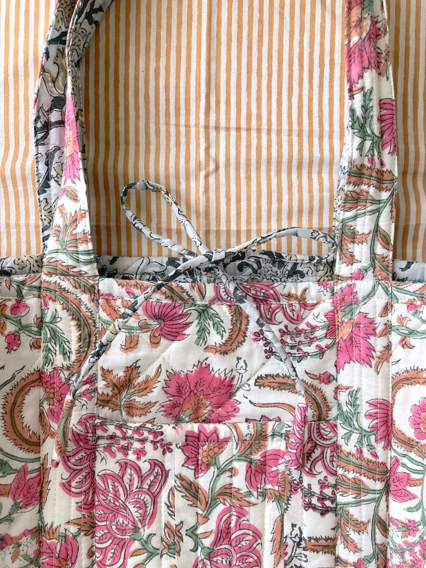 【 custom order 】Hand Block Print Quilted Tote Bag #daybag-M