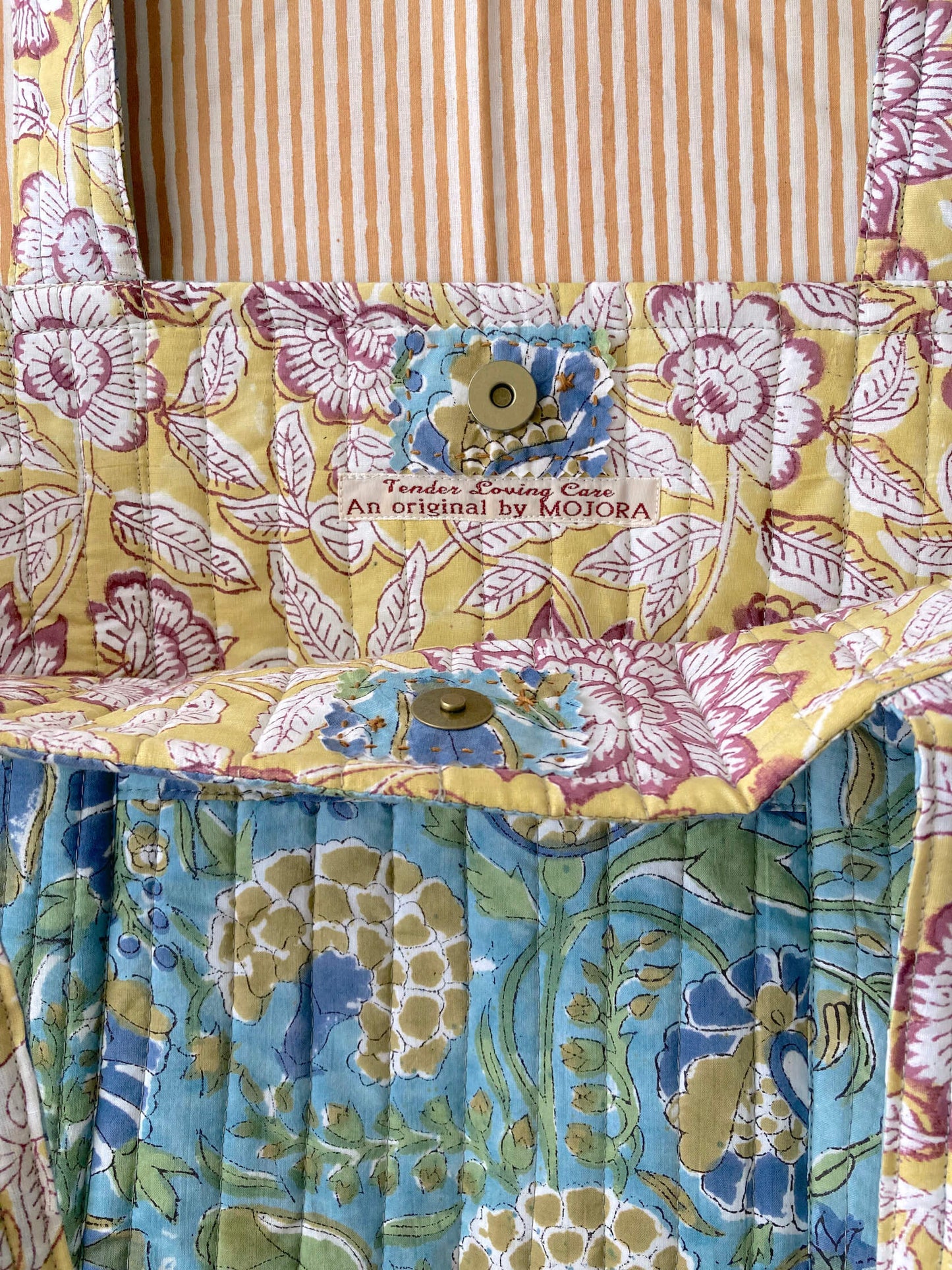 ハンドブロックプリントキルティングトートバッグ #daybag-L