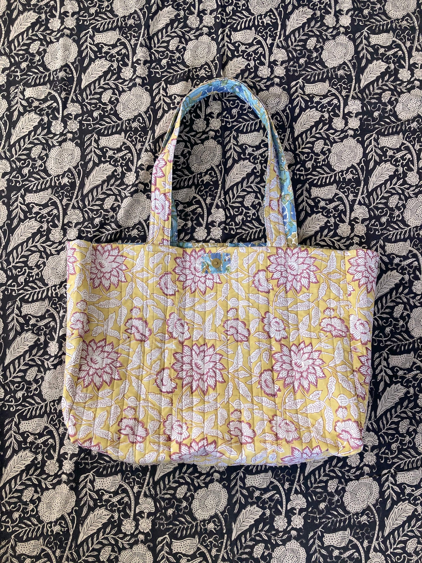 ハンドブロックプリントキルティングトートバッグ #daybag-L