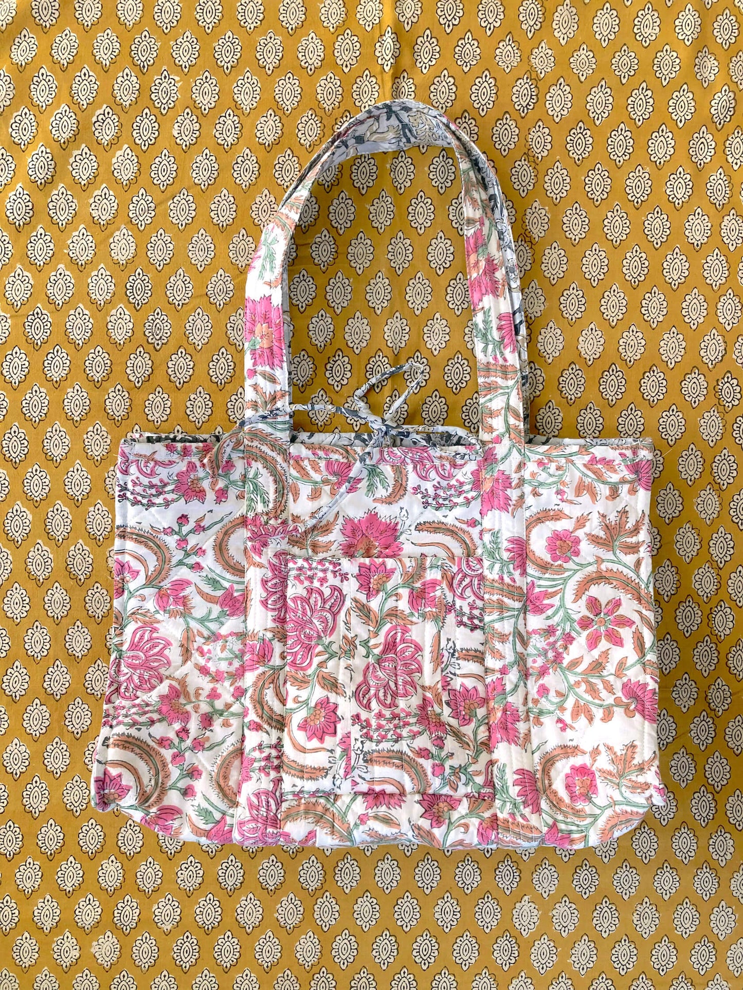 【 custom order 】Hand Block Print Quilted Tote Bag #daybag-M