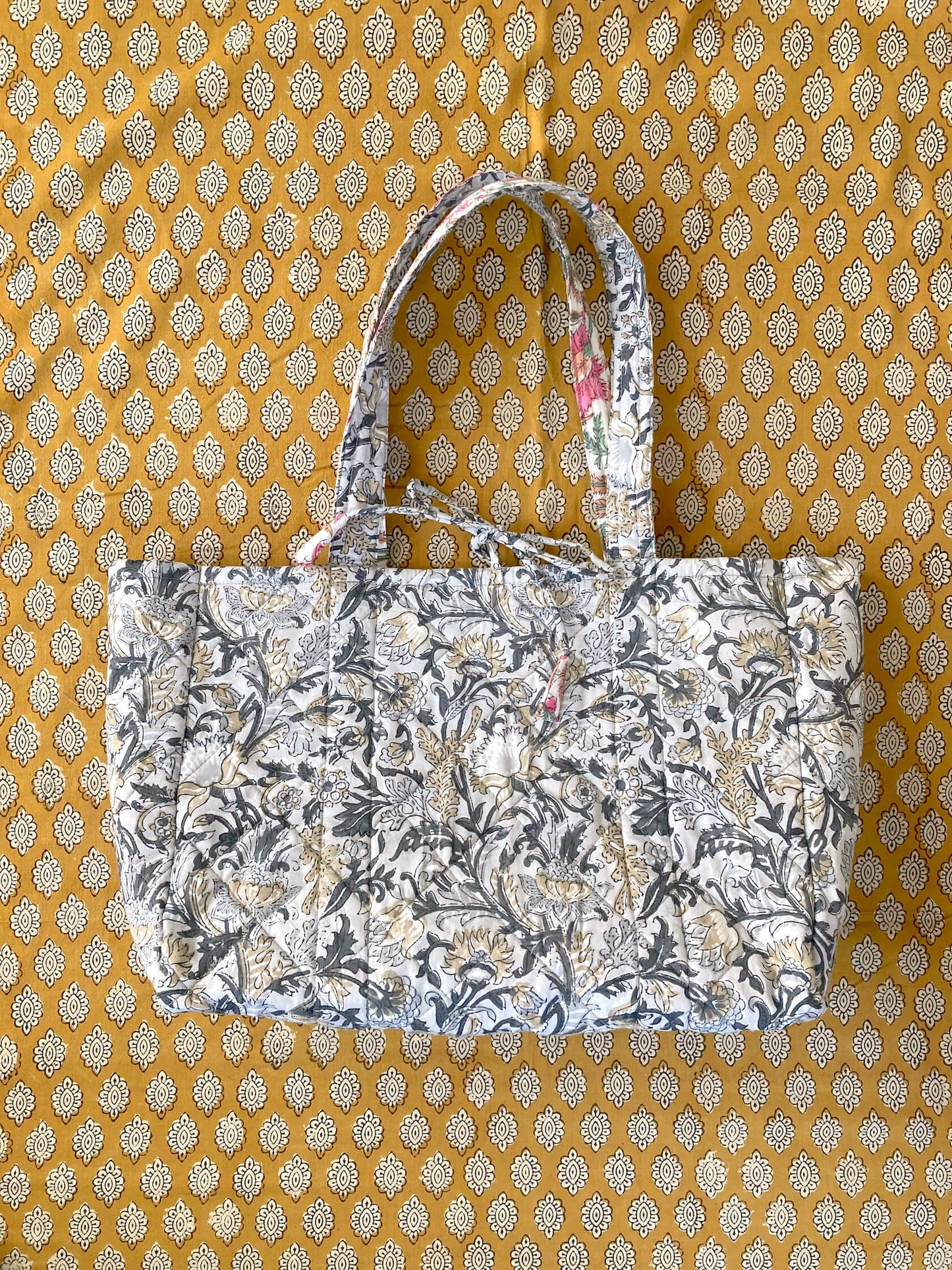 【 custom order 】Hand Block Print Quilted Tote Bag #daybag-M