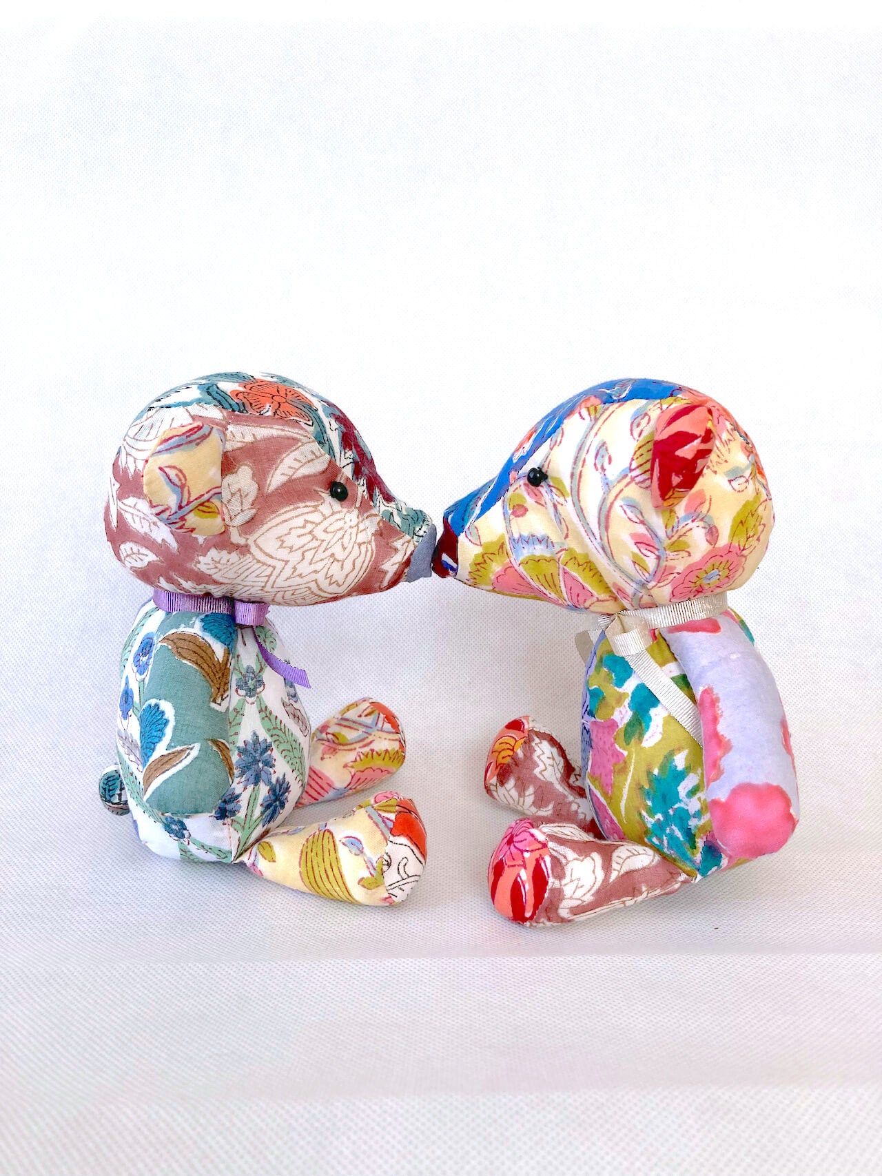 Hand Block Print Fabric Stuffed Flower Bear