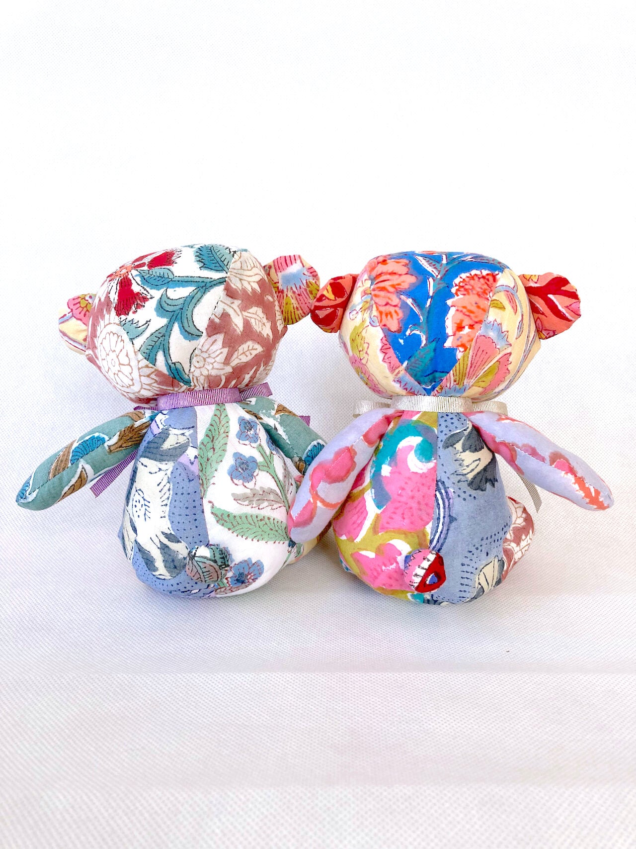Hand Block Print Fabric Stuffed Flower Bear