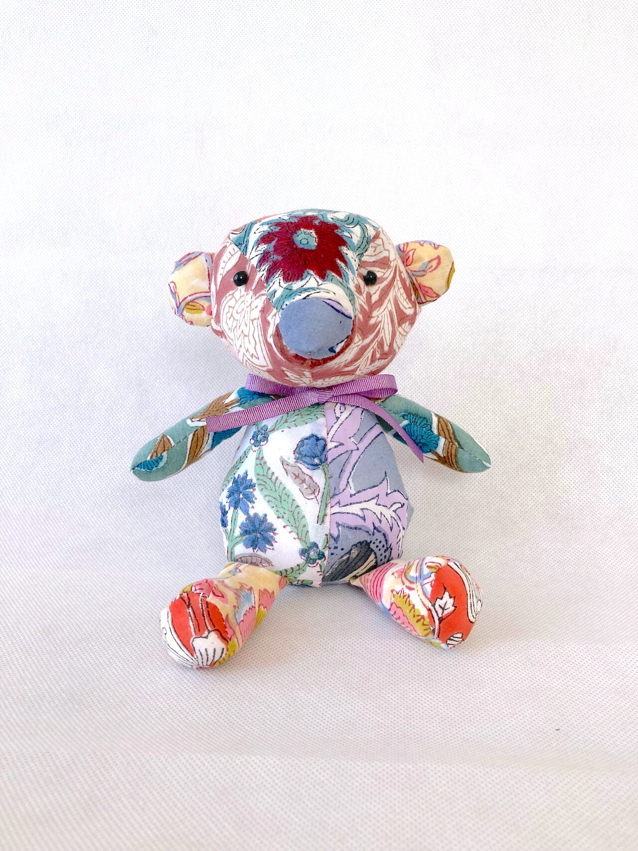 Hand Block Print Fabric Stuffed Flower Bear