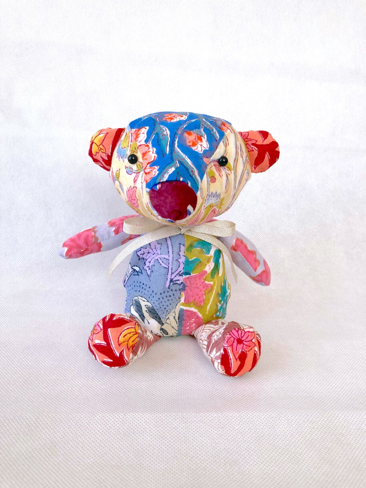 Hand Block Print Fabric Stuffed Flower Bear