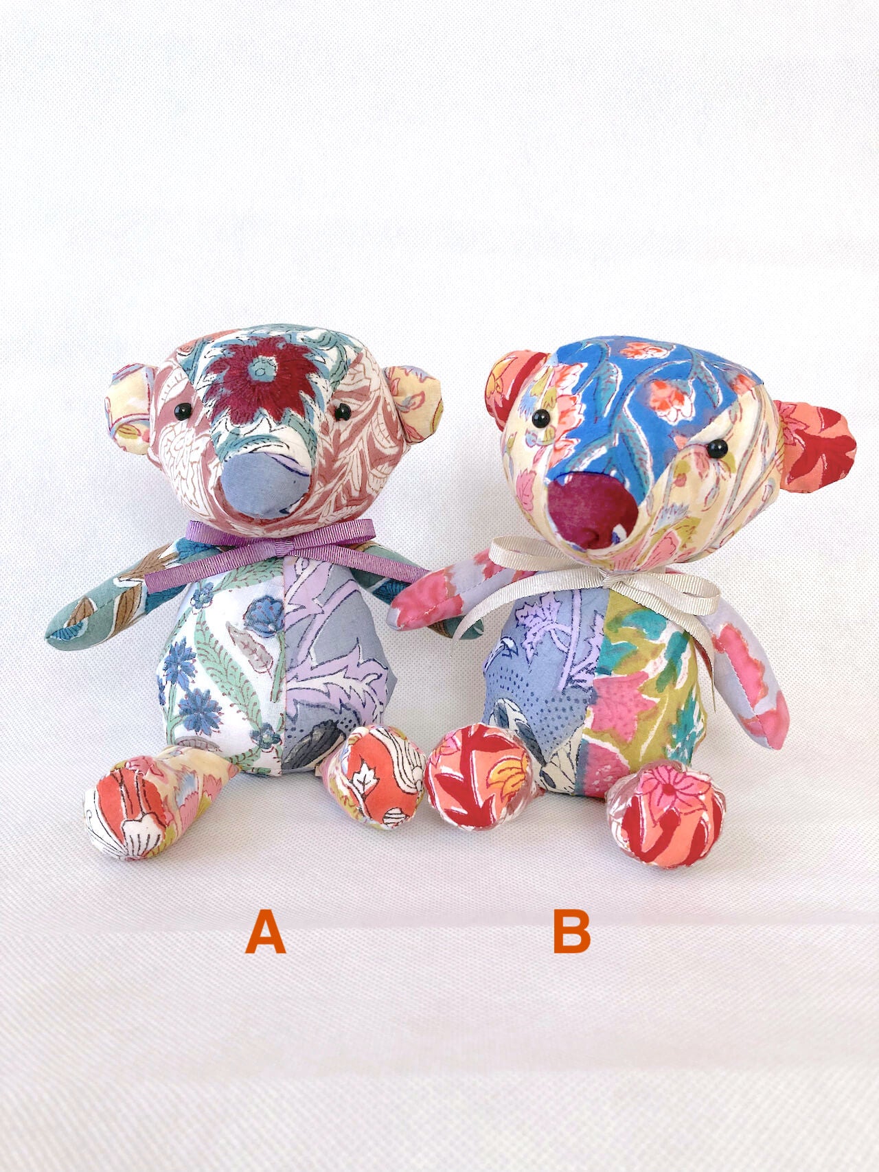 Hand Block Print Fabric Stuffed Flower Bear