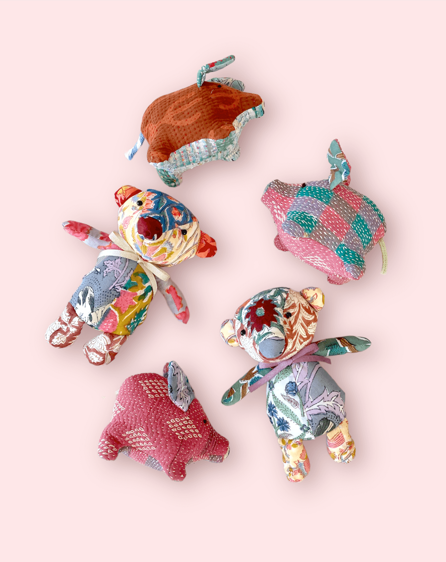 Hand Block Print Fabric Stuffed Flower Bear