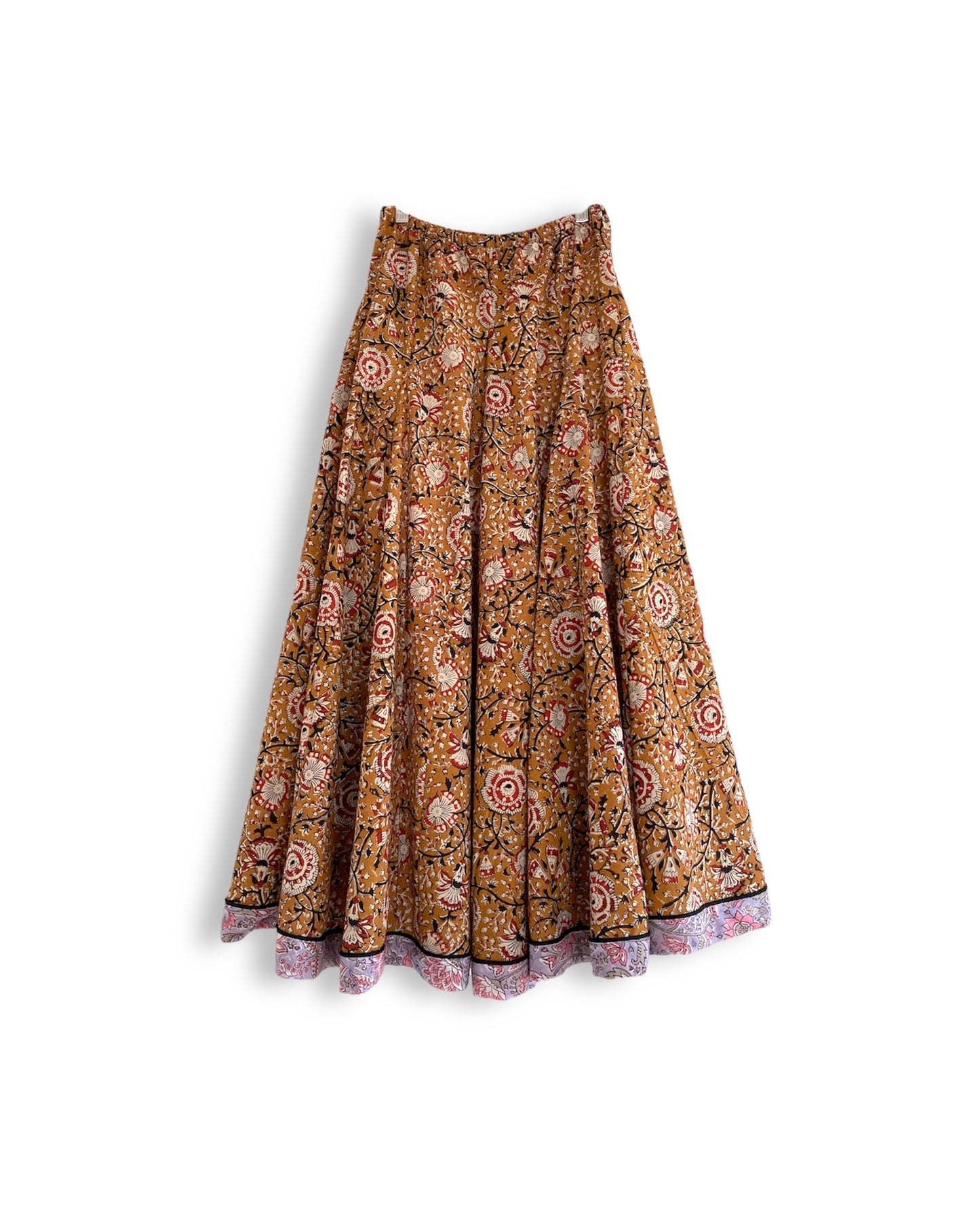 【 custom order 】Hand Block Print Flare Long Skirt #Siena