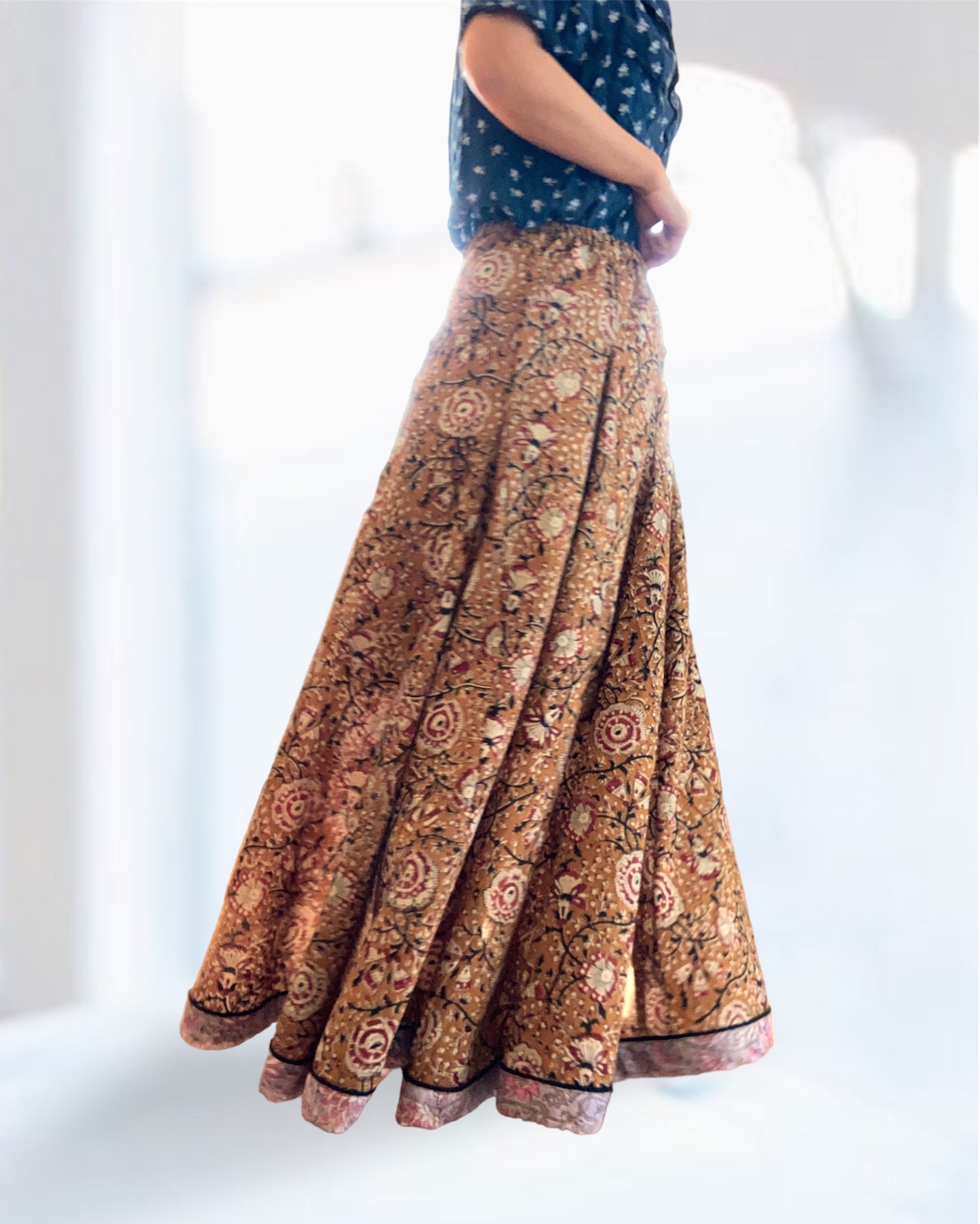 【 custom order 】Hand Block Print Flare Long Skirt #Siena
