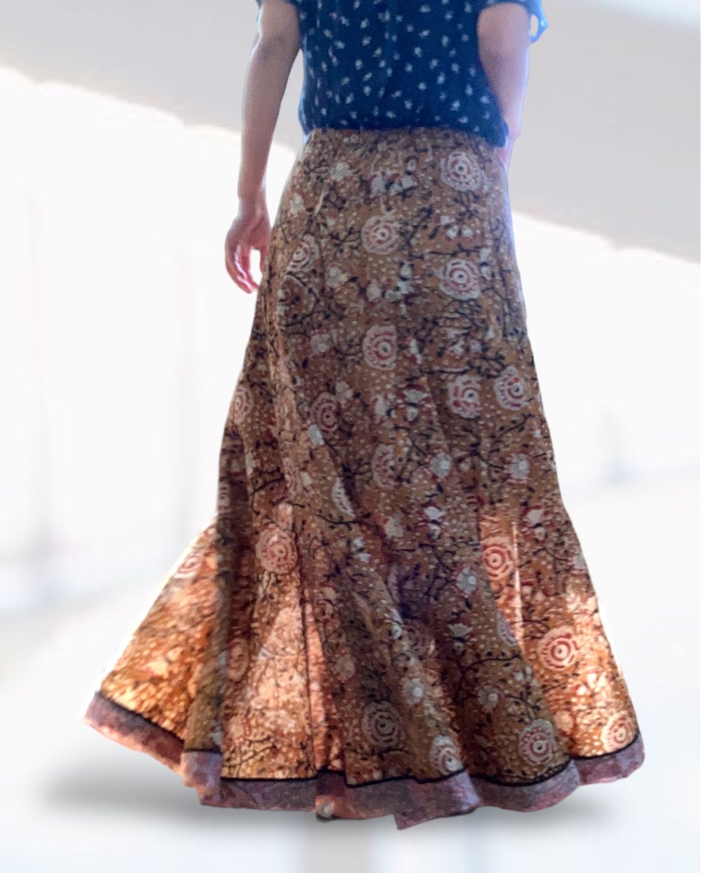 【 custom order 】Hand Block Print Flare Long Skirt #Siena