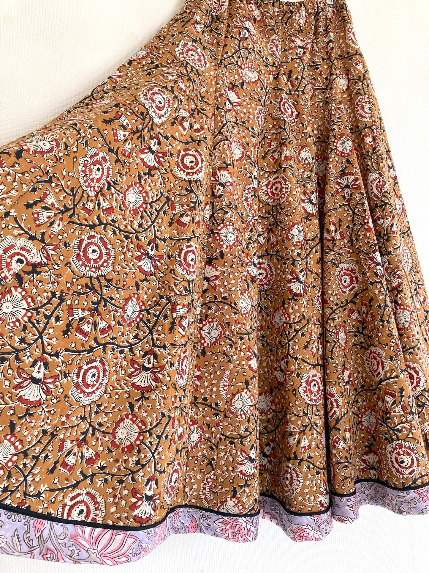 【 custom order 】Hand Block Print Flare Long Skirt #Siena
