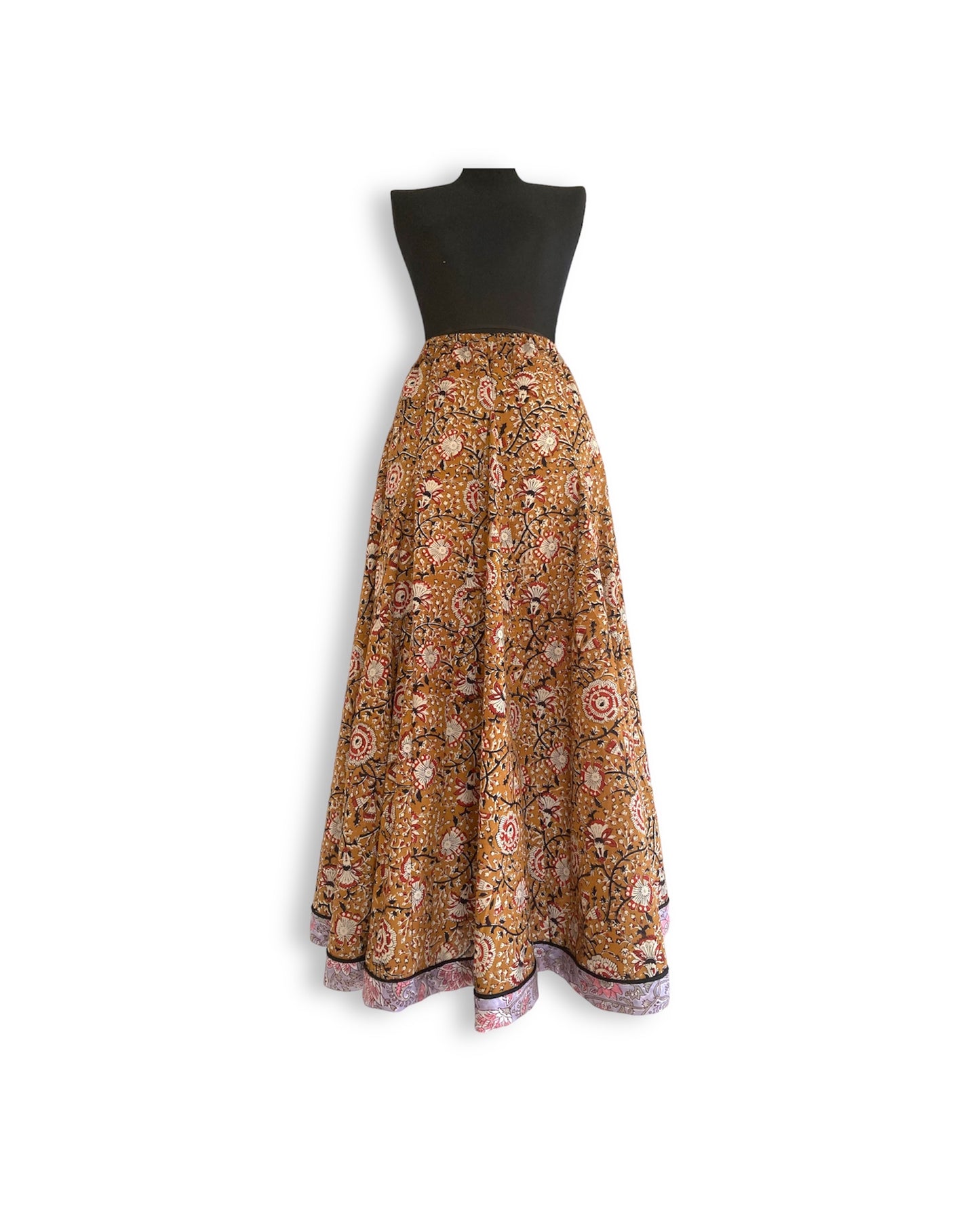 【 custom order 】Hand Block Print Flare Long Skirt #Siena