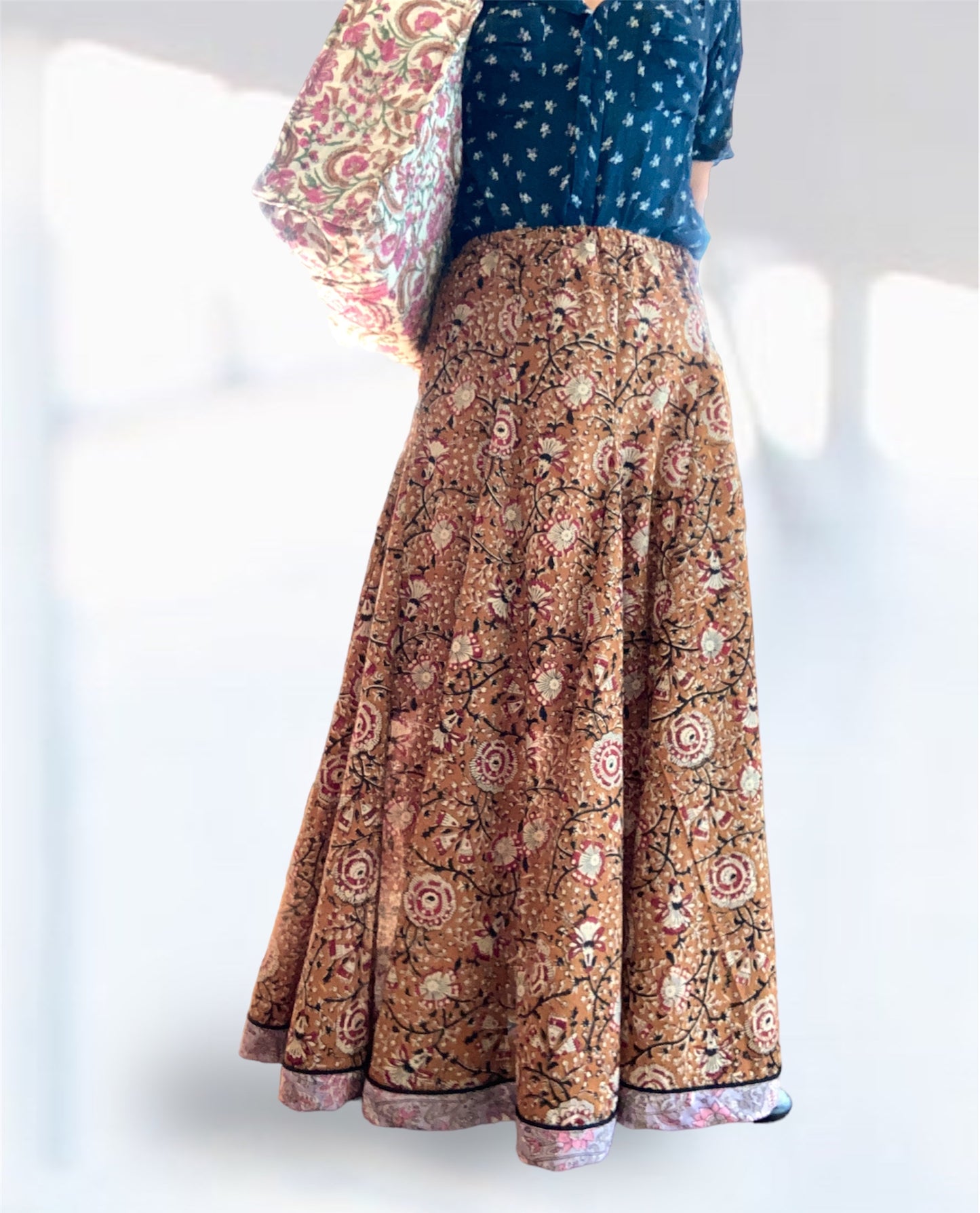 【 custom order 】Hand Block Print Flare Long Skirt #Siena