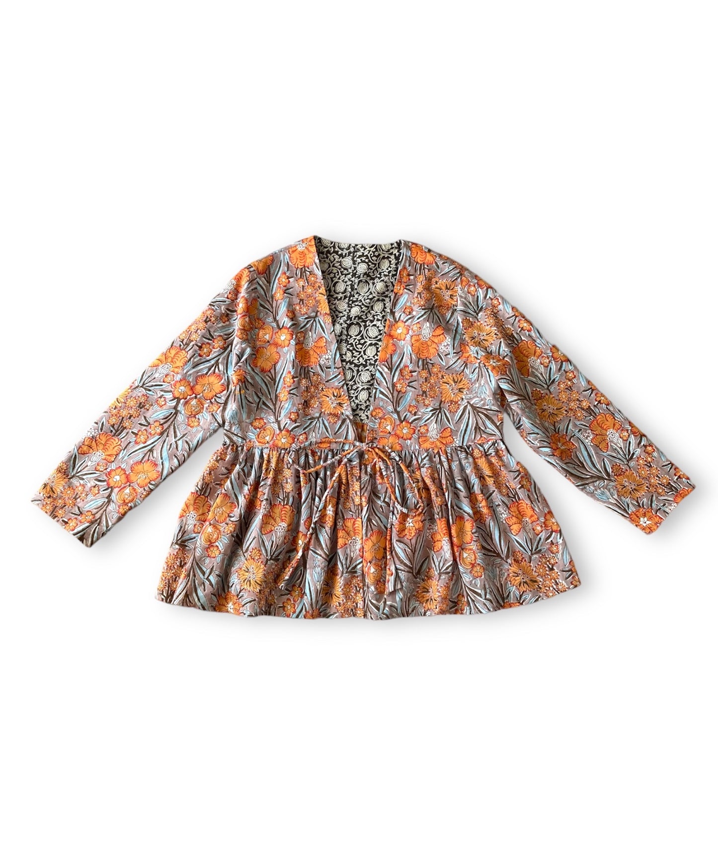 【 custom order 】Hand Block Printed Cotton Ribbon Blouse #Vera