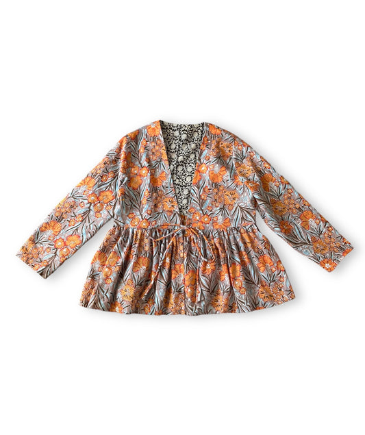 【 custom order 】Hand Block Printed Cotton Ribbon Blouse #Vera