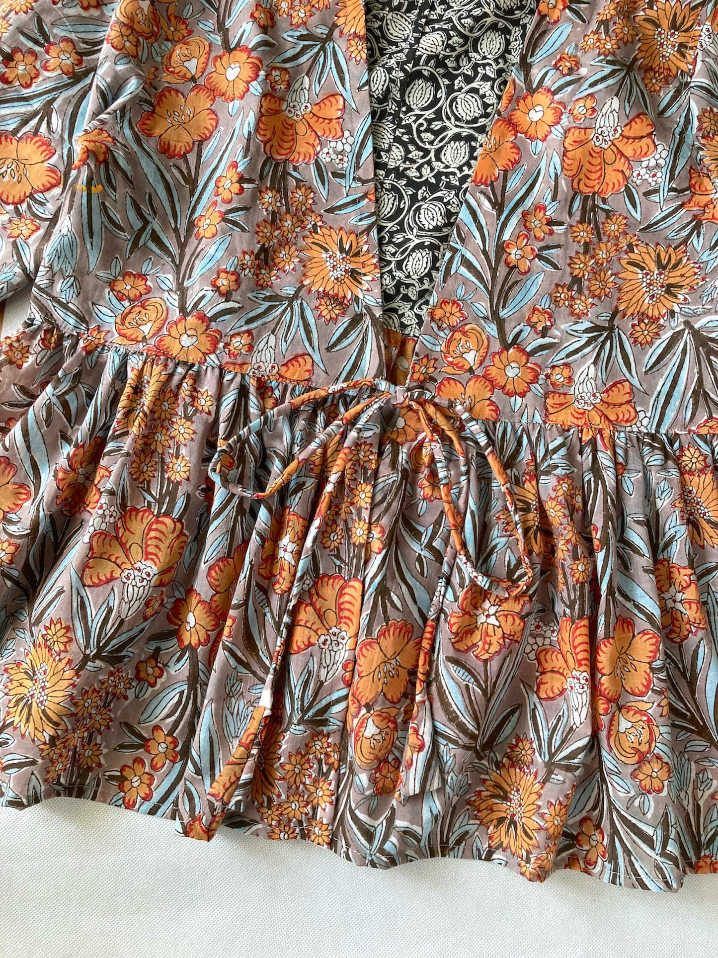 【 custom order 】Hand Block Printed Cotton Ribbon Blouse #Vera