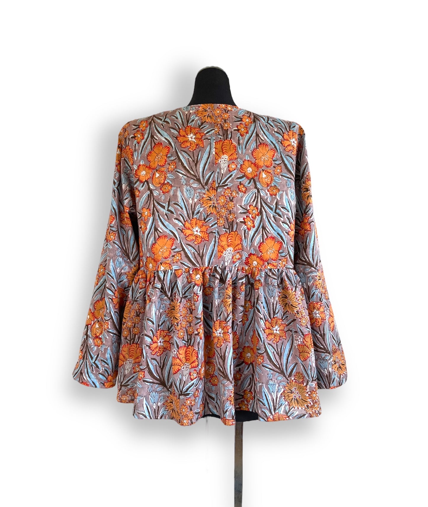 【 custom order 】Hand Block Printed Cotton Ribbon Blouse #Vera