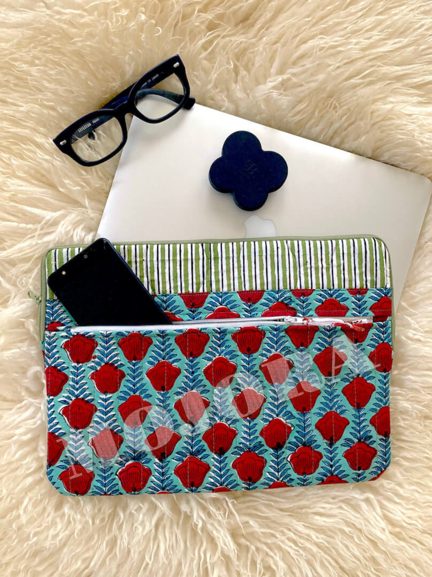 [ custom order ]Hand Block Print Fabric Tablet / Laptop Case