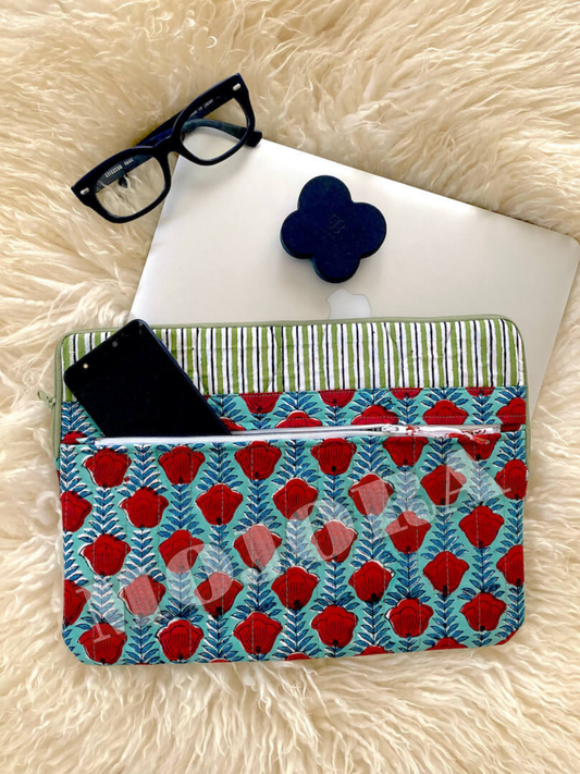 [ custom order ]Hand Block Print Fabric Tablet / Laptop Case