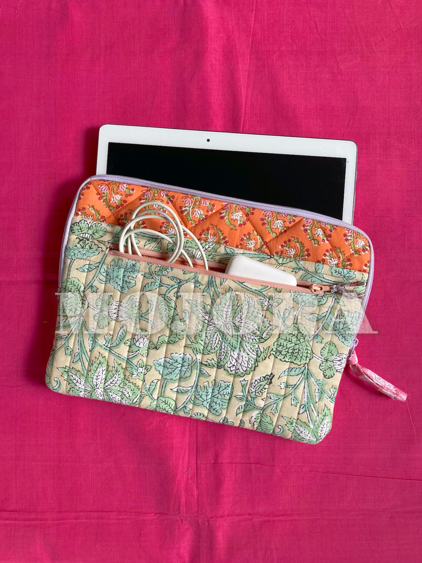 [ custom order ]Hand Block Print Fabric Tablet / Laptop Case