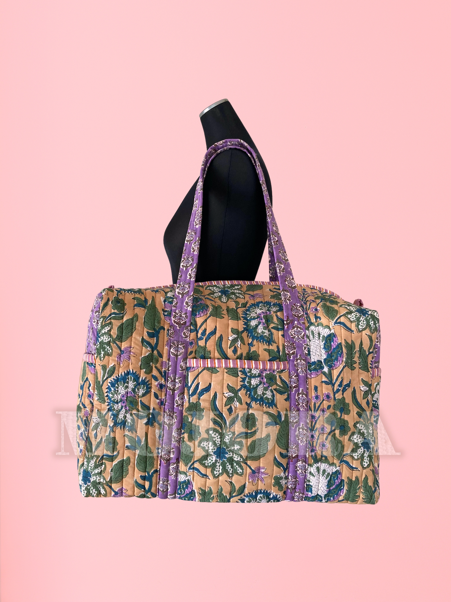 ハンドブロックプリント キルティング トラベル ボストンバッグ  weekend bag