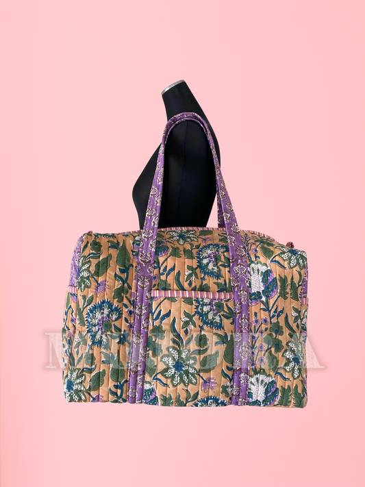 ハンドブロックプリント キルティング トラベル ボストンバッグ  weekend bag