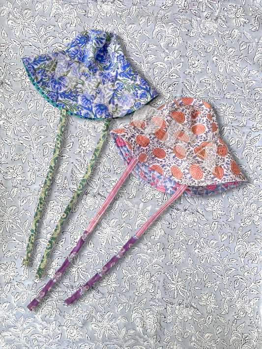 コットン ハンドブロックプリント リバーシブル ワイドブリム サンハット