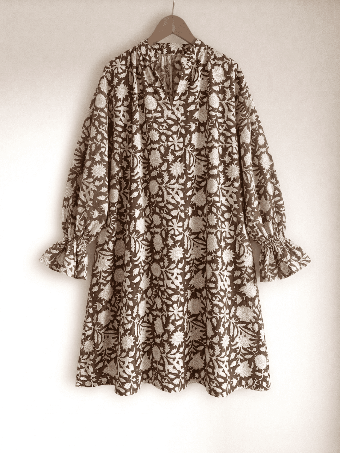 【custom order】 Hand Block Print Band Collar Split Neck Dress - Blouse #Bella