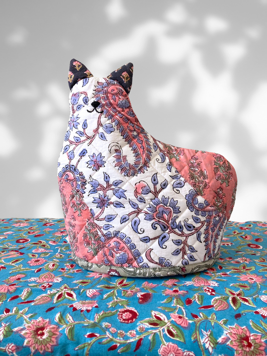 Hand Block Print Cat Tea Cozy / Teapot Cover