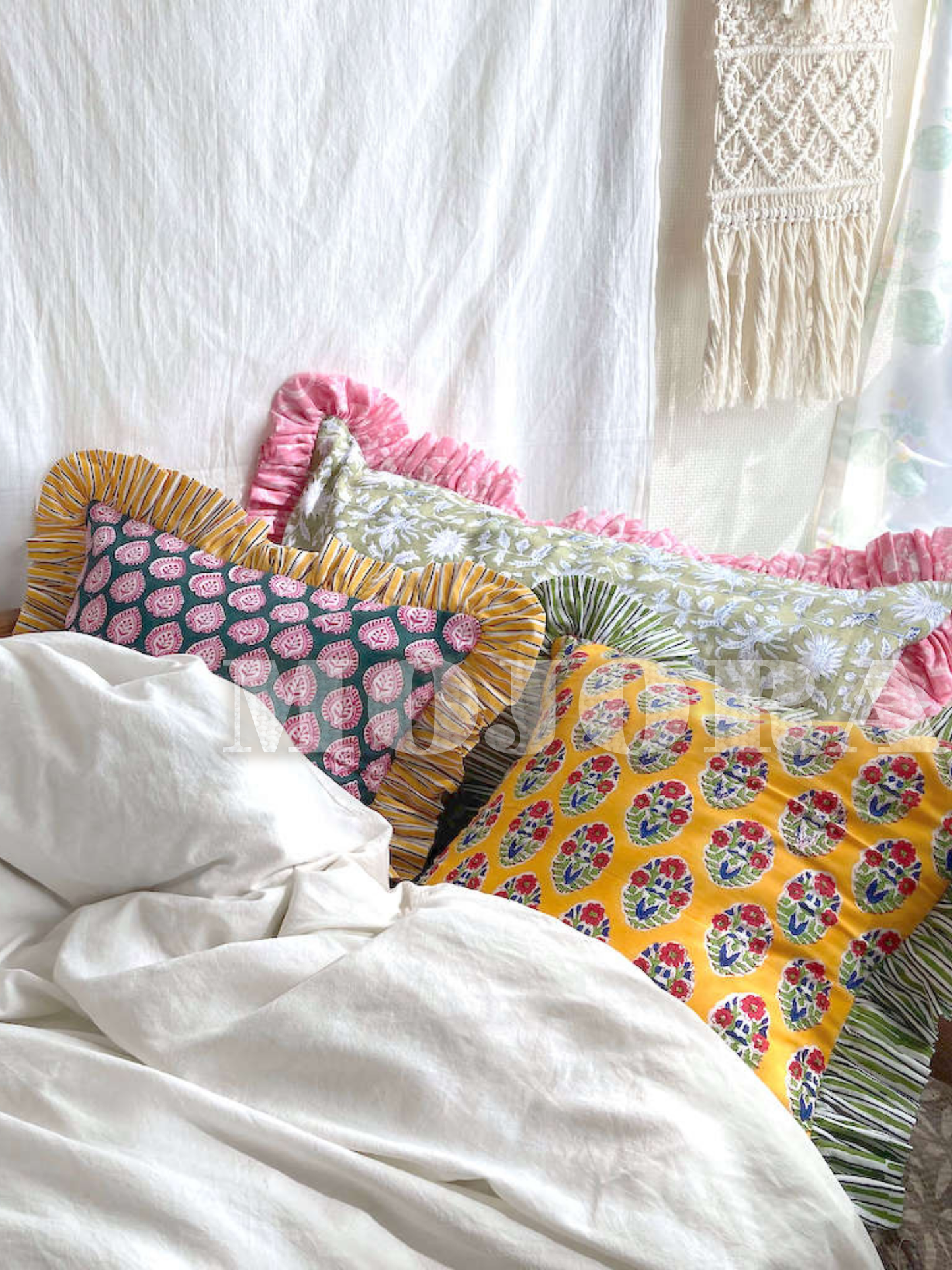 [ custom order ]India hand block print Ruffle Cushion Cover #rec