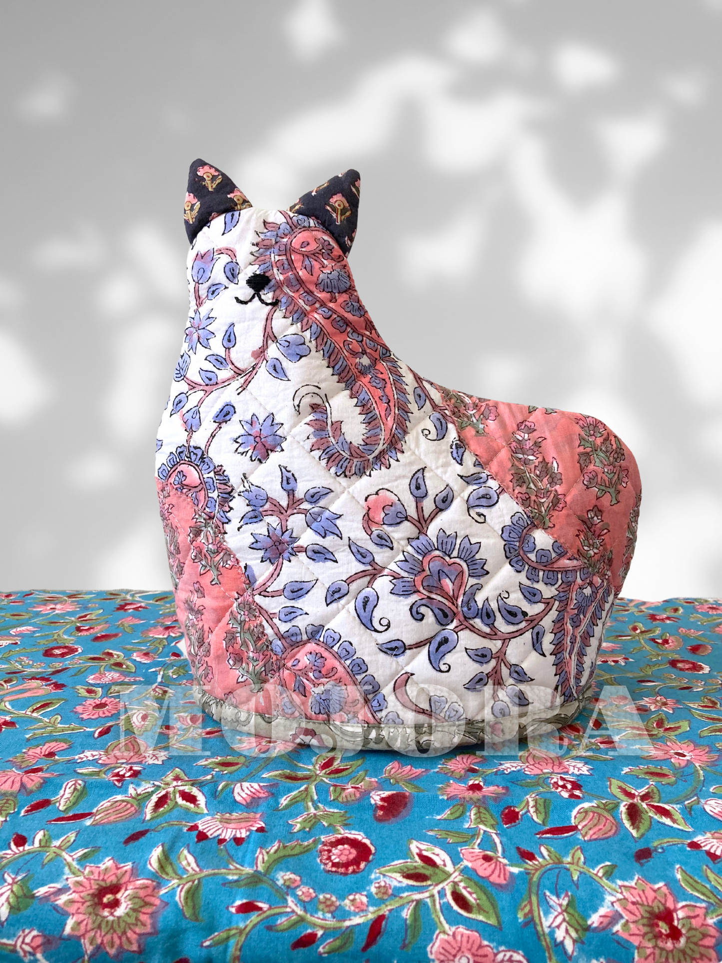 ハンドブロックプリント ネコさん ティーコージー ポットカバー