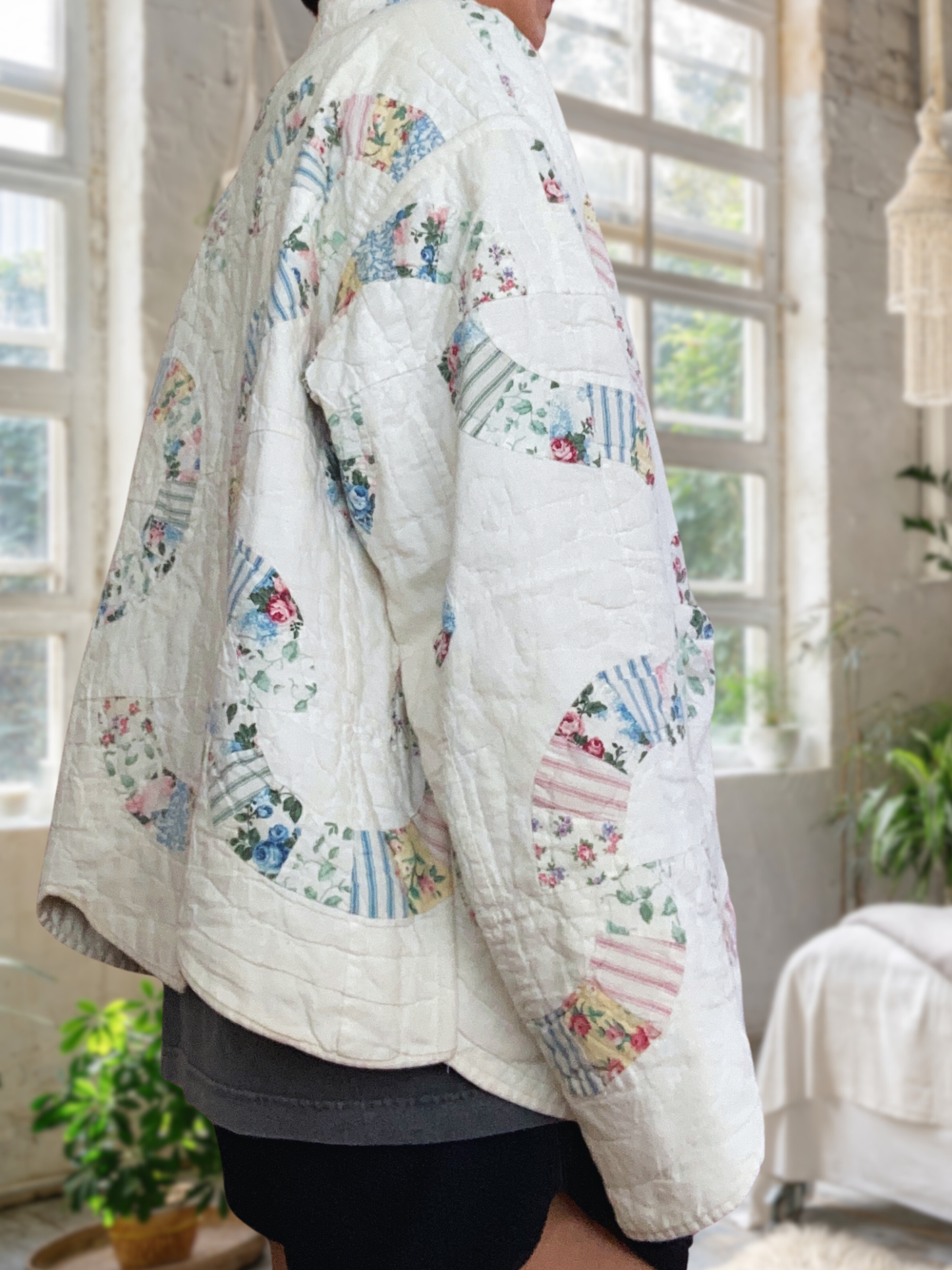 One-of-a-Kind Vintage Quilt Jacket with Scallop Trim