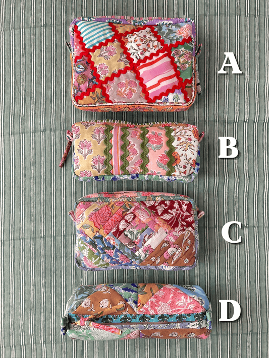 Hand Block Print Fabric Quilted Patchwork Makeup pouch / Travel Bag / Toiletry Bag