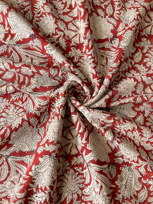 Hand Block Print Bagru Red Cotton Fabric #167-14