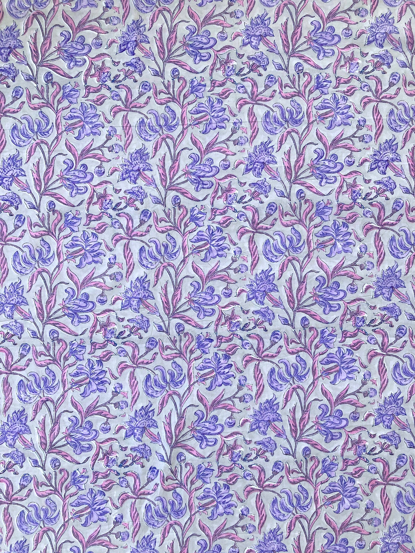 Hand Block Printing Fabric Light Gray x Purple #211-2