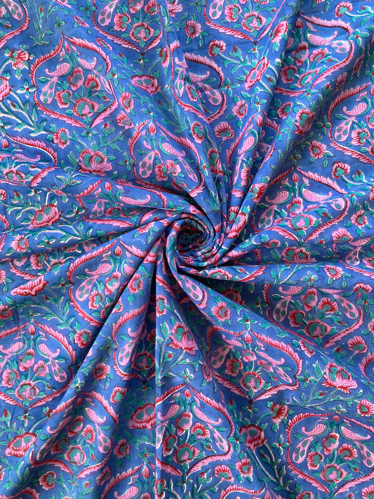 Hand Block Printed Cotton Fabric Midnight Blue #216-4