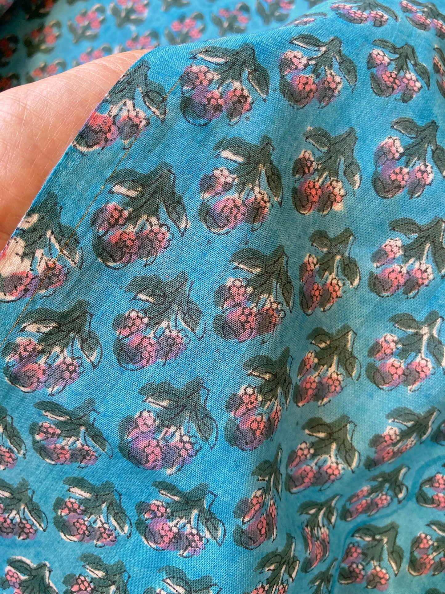 Hand Block Printed Cotton Turquoise Fabric #216-5