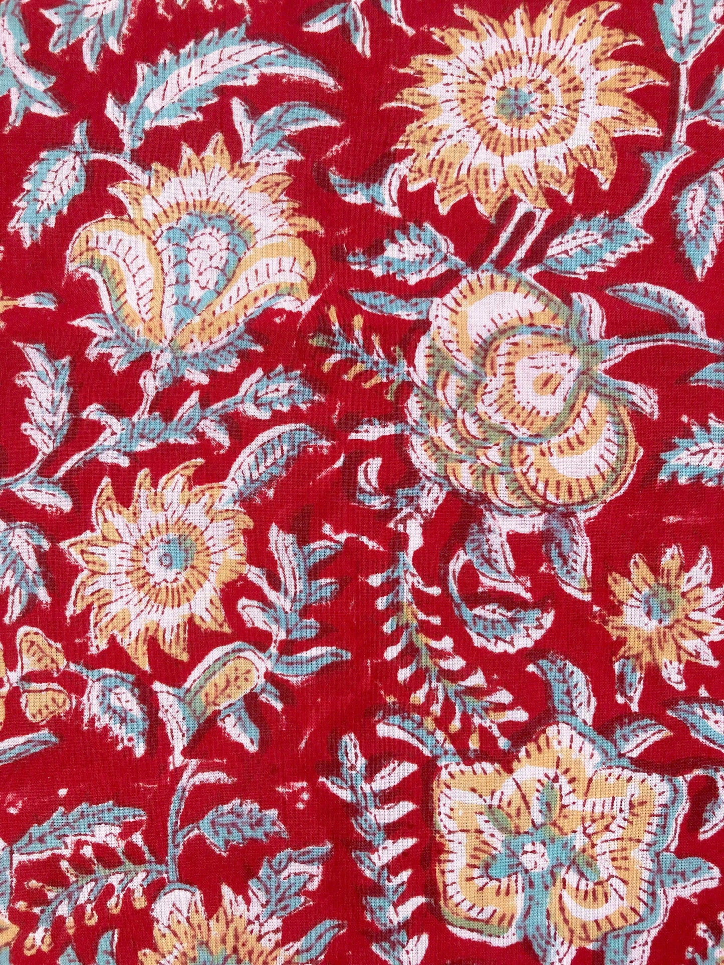 India Hand Block Printed Red Cotton Fabric #166-12