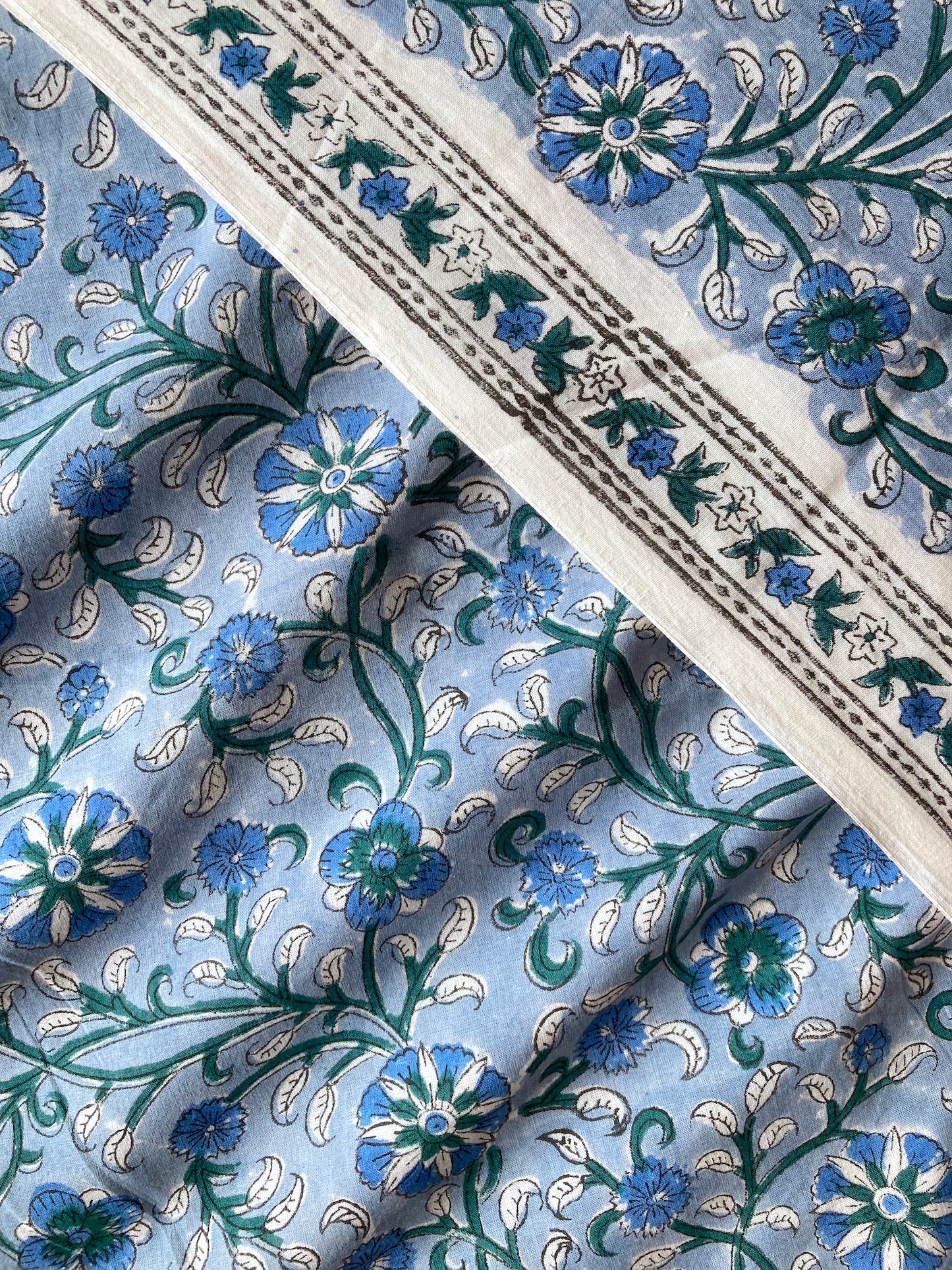 Hand Block Printed Cotton Fabric Light Blue#174-28