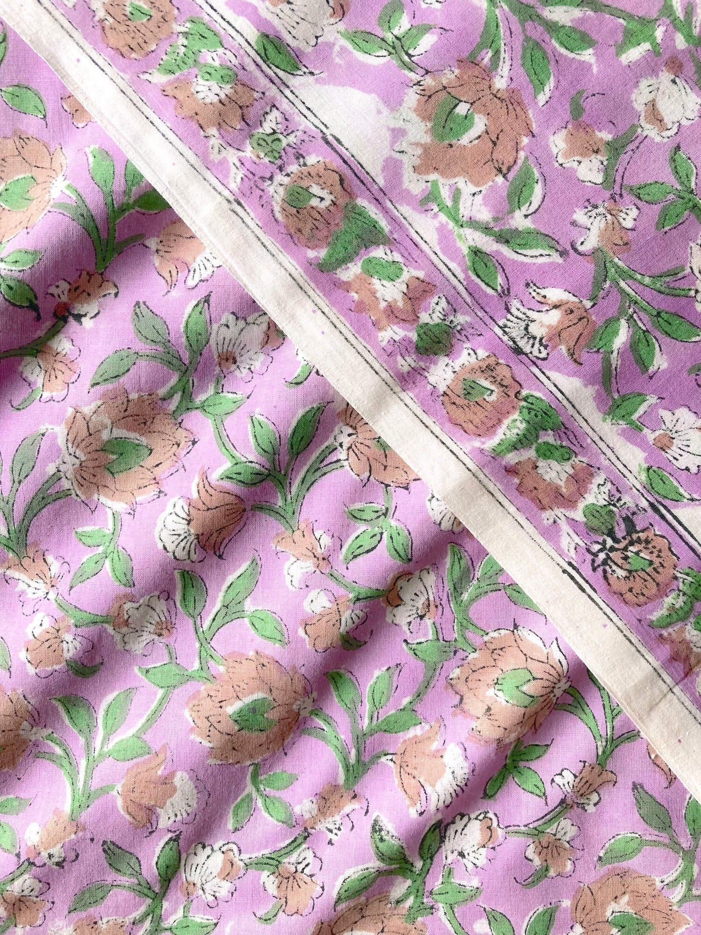 Hand Block Printed Cotton Fabric Lilac #174-29