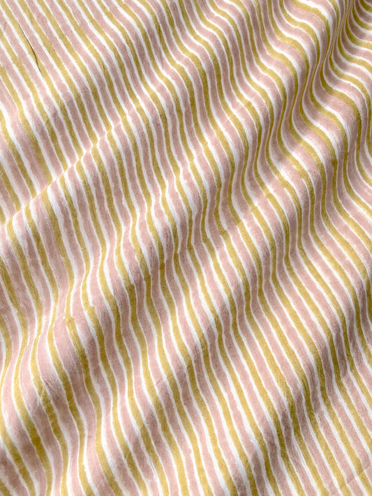 Hand Block Printed Cotton Fabric Beige x Mustard #174-30