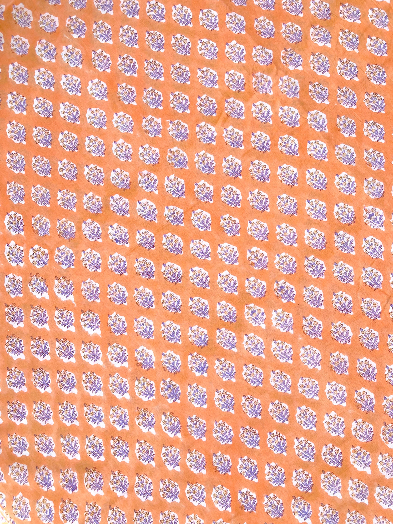 ハンドブロックプリント オレンジ 花柄 コットン生地 #174-7 – MOJORA