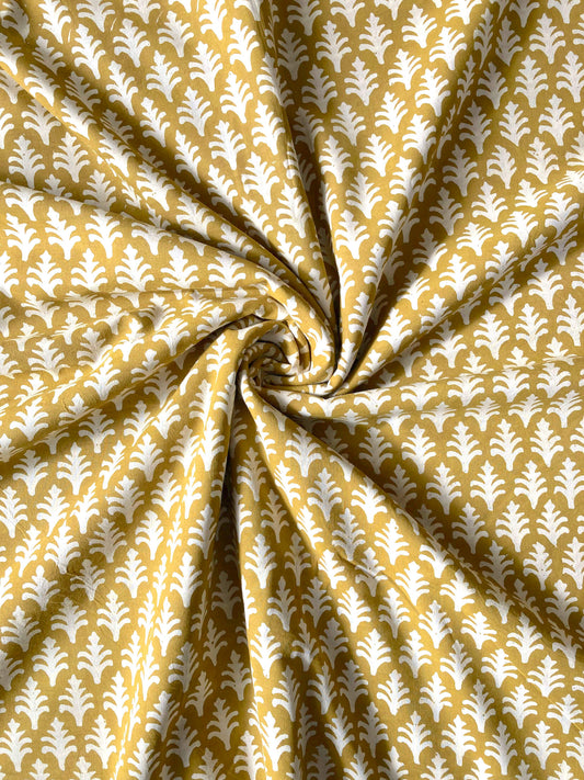 Hand Block Printed Cotton Fabric Bagru Mustard #185-13