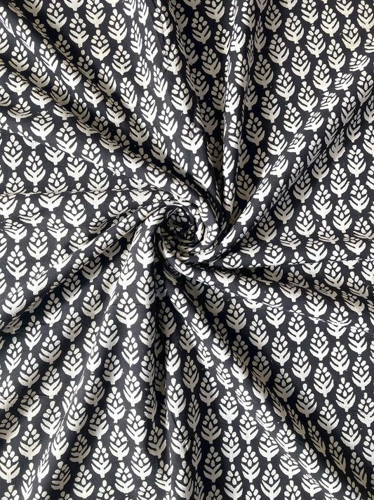 Hand Block Print Bagru Black Cotton Fabric #185-12
