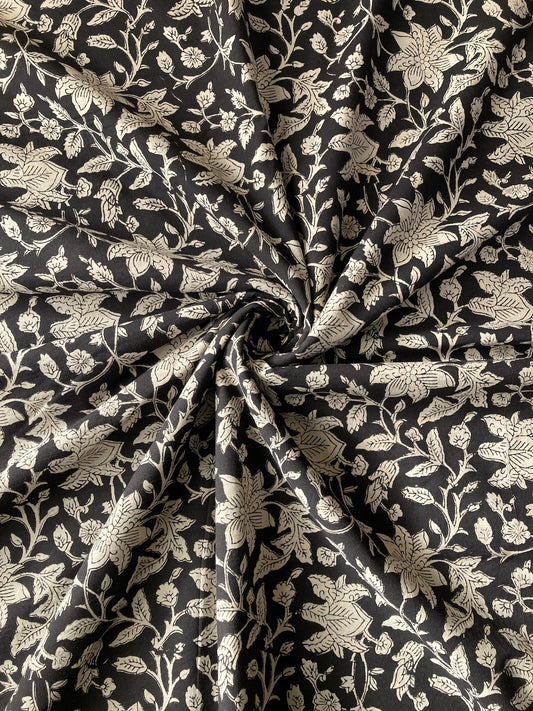 Hand Block Printed Cotton Fabric Bagru Black #185-18
